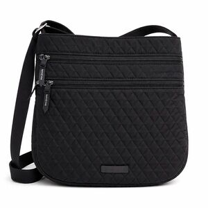 Vera Bradley Black Quilted Cotton Crossbody Multi Zip Travel Purse Bag Handbag